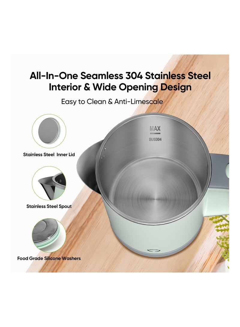 SYOSI Small Electric Kettle, Travel Mini Hot Water Boiler Heater, 304 Stainless Steel 0.8L Portable Electric Kettles or Boiling Water,  with Auto Shut-Off for Camping, Travel, Office and More (Green) - Image 4