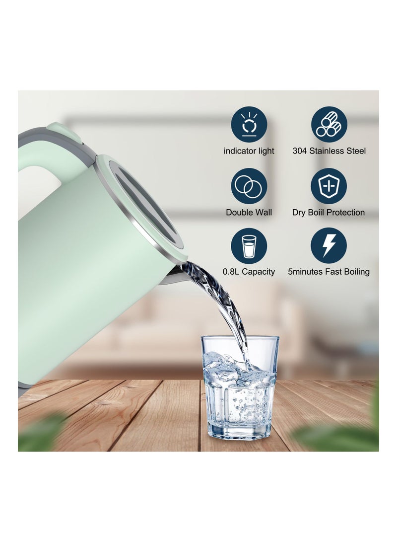 SYOSI Small Electric Kettle, Travel Mini Hot Water Boiler Heater, 304 Stainless Steel 0.8L Portable Electric Kettles or Boiling Water,  with Auto Shut-Off for Camping, Travel, Office and More (Green) - Image 3