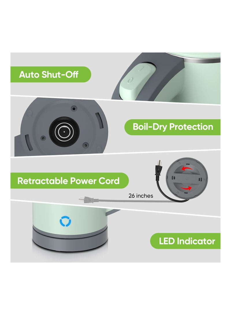 SYOSI Small Electric Kettle, Travel Mini Hot Water Boiler Heater, 304 Stainless Steel 0.8L Portable Electric Kettles or Boiling Water,  with Auto Shut-Off for Camping, Travel, Office and More (Green) - Image 5