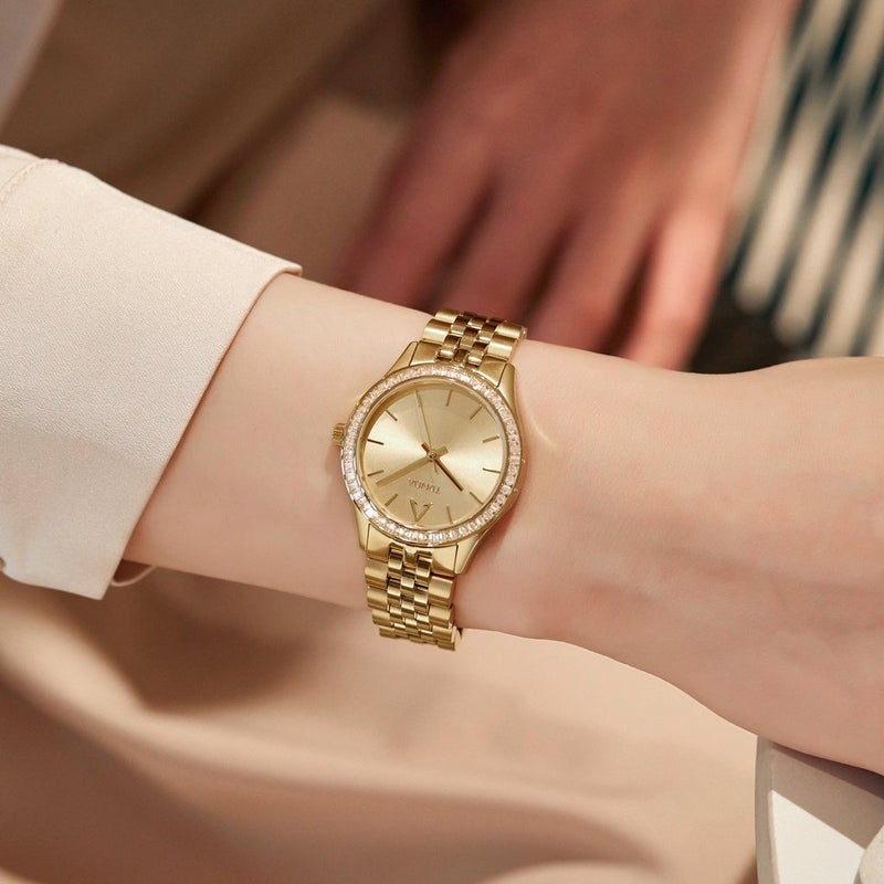 ترندا ساعة نسائية من TRNDA بهيكل من الفولاذ المقاوم للصدأ الذهبي وسوار من الفولاذ المقاوم للصدأ الذهبي - Image 2