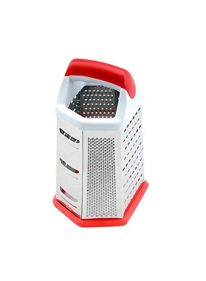 Royalford 6 Sided Grater Stainless Steel Multiple Cutting Style With 4 Different Blades Dishwasher Safe 14.7X11.7X22.7Cm Multicolor Silver With White And Red Handle - Image 2
