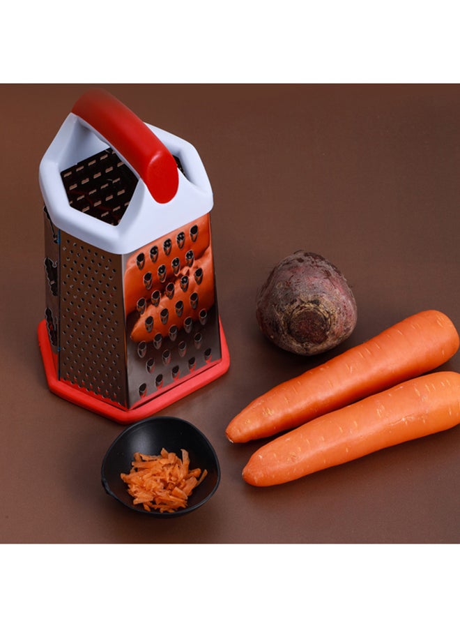 Royalford 6 Sided Grater Stainless Steel Multiple Cutting Style With 4 Different Blades Dishwasher Safe 14.7X11.7X22.7Cm Multicolor Silver With White And Red Handle - Image 5