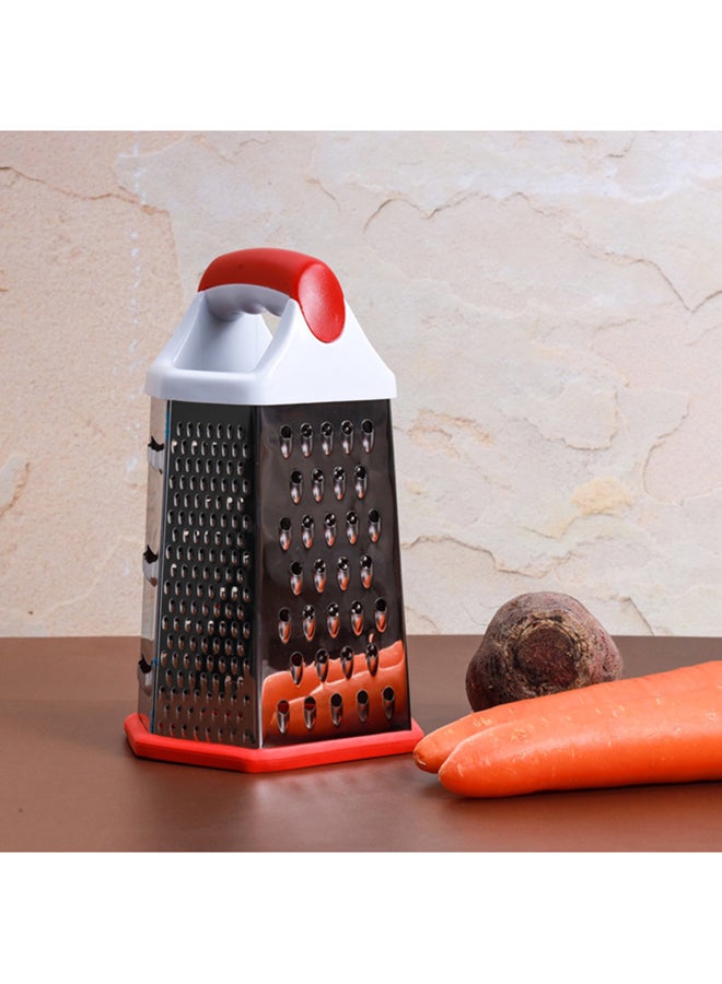 Royalford 6 Sided Grater Stainless Steel Multiple Cutting Style With 4 Different Blades Dishwasher Safe 14.7X11.7X22.7Cm Multicolor Silver With White And Red Handle - Image 4