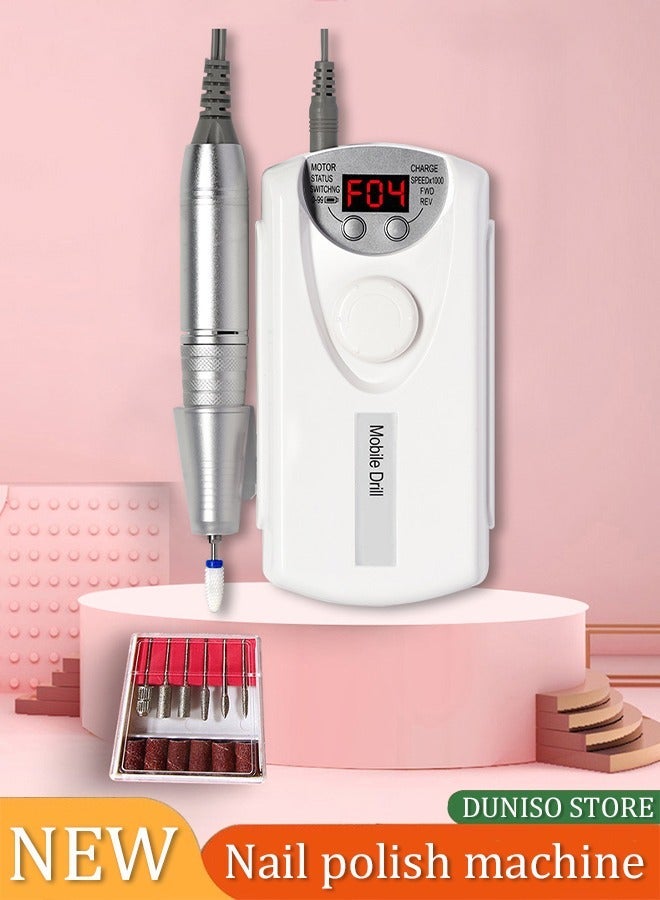 DUNISO 30000 RPM Nail Drill With Display, Acrylic Electric Nail File, Gel Nails, Manicure, Home And Salon Grinding And Polishing Portable Nail Drill, White - Image 1
