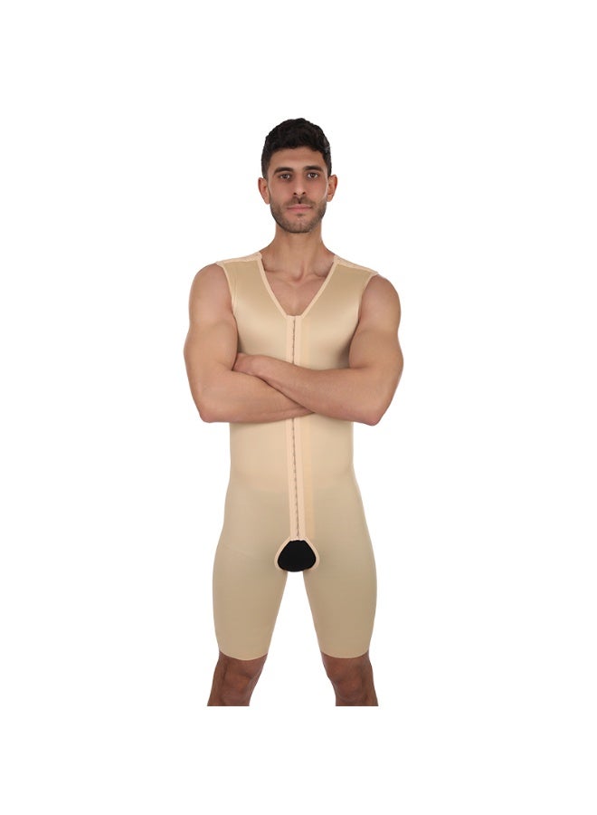 Sedra Shapely Men's full body shaper (chest, abdomen, and thighs), shapewear compression to sculpt the figure and conceal sagging, comfortable front snap design with a front opening, beige - Image 2