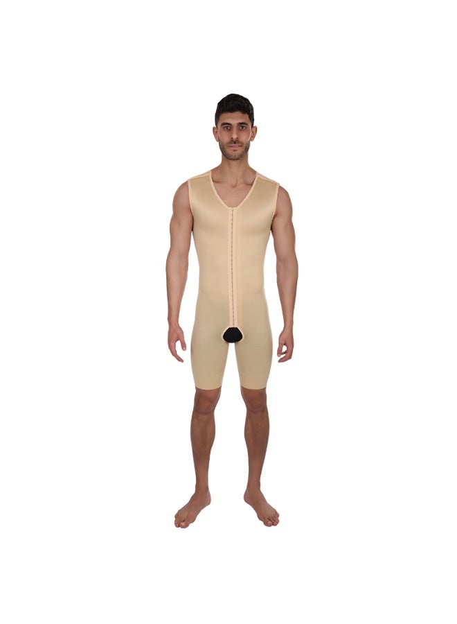 Sedra Shapely Men's full body shaper (chest, abdomen, and thighs), shapewear compression to sculpt the figure and conceal sagging, comfortable front snap design with a front opening, beige - Image 1