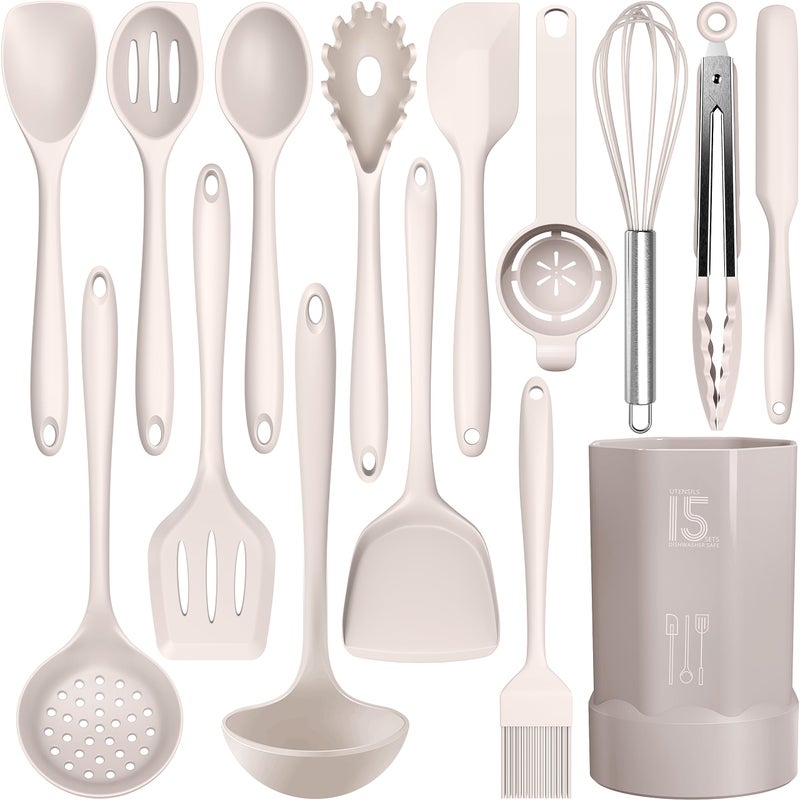 AOTHOD Silicone Cooking Utensils Set - 446Â°F Heat Resistant Kitchen Utensils,Turner Tongs,Spatula,Spoon,Brush,Whisk,Kitchen Utensil Gadgets Tools Set for Nonstick Cookware,Dishwasher Safe (BPA Free) - Image 1