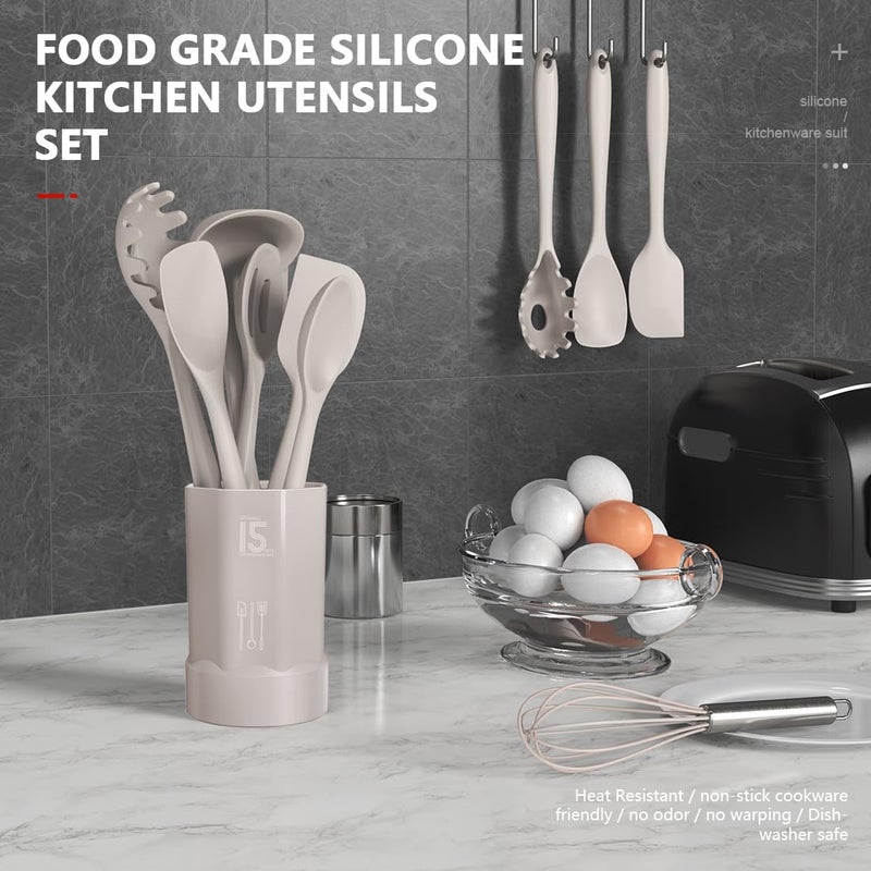 AOTHOD Silicone Cooking Utensils Set - 446Â°F Heat Resistant Kitchen Utensils,Turner Tongs,Spatula,Spoon,Brush,Whisk,Kitchen Utensil Gadgets Tools Set for Nonstick Cookware,Dishwasher Safe (BPA Free) - Image 2