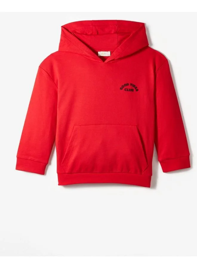 JUNE June Kids Hooded Embossed Printed Cotton Sweatshirt Red