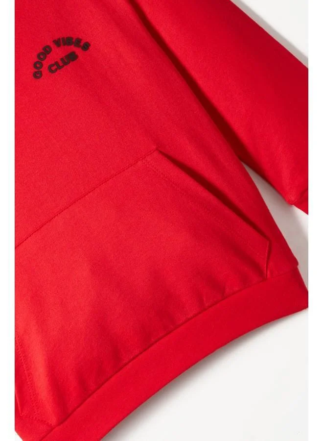 JUNE June Kids Hooded Embossed Printed Cotton Sweatshirt Red
