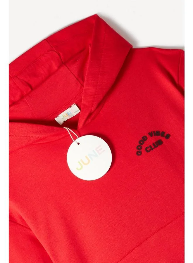 JUNE June Kids Hooded Embossed Printed Cotton Sweatshirt Red