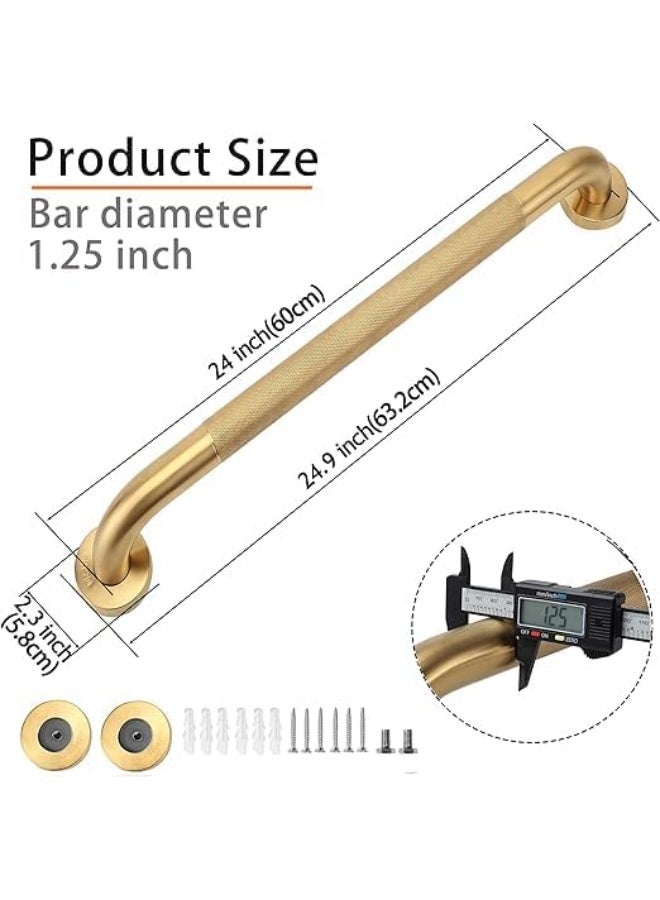 Shower Grab Bar, 2 Pack 24 Inch Gold Bathroom Grab Bar, 1.25" Diameter 304 Stainless Steel Anti-Slip Grab Bars for Bathtubs and Showers, Handicap Shower Grab Bar for Seniors Elderly - Image 3