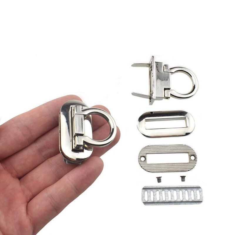 HAHIYO Flip Purse Closure Turn Locks Clip Clasp Easy Install with Online Instructions Picture for Wallet Briefcase Clutch Handbag 165 Inch Length Metal Sturdy Silver 2 Sets with Washers - Image 1