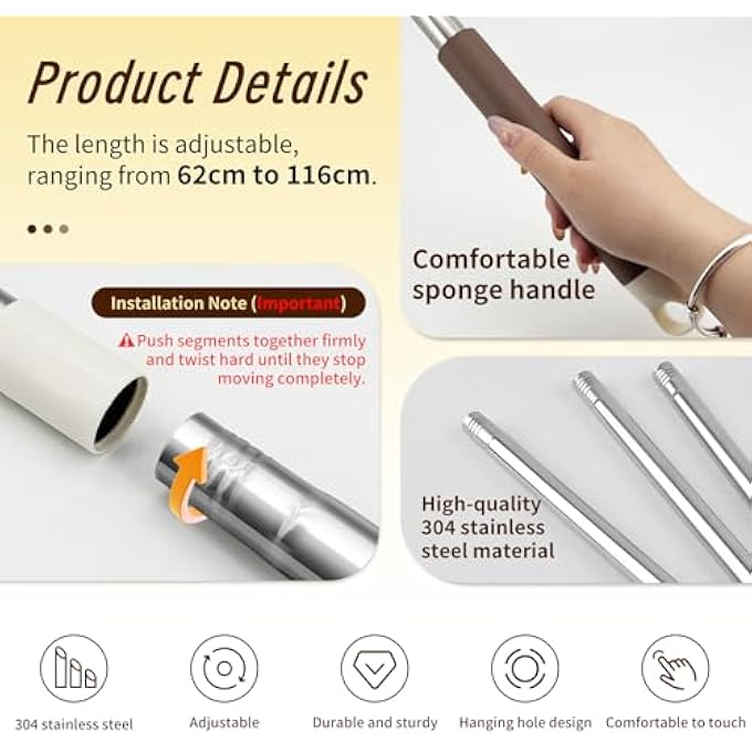 Window Handle Extension With Stick Hooks For Roof Windows, Roof Window Rod For Opening, Window Opener Rod With Hooks, Window Opener With Roof Hooks For Roof Window Roller Blinds And Window Blinds - Image 3