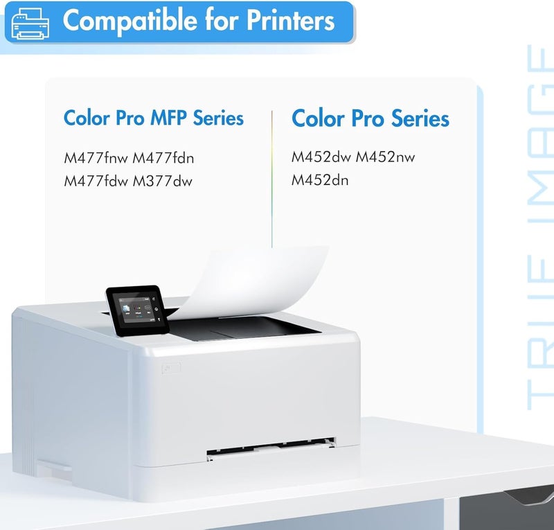 TRUE IMAGE Compatible M452DW Toner Cartridge Replacement for HP 410A 410X for HP Color Pro MFP M477fnw M477fdw M477fdn M452dw M452nw M452dn M477 Toner Printer (Black Cyan Yellow Magenta, 5-Pack) - Image 2