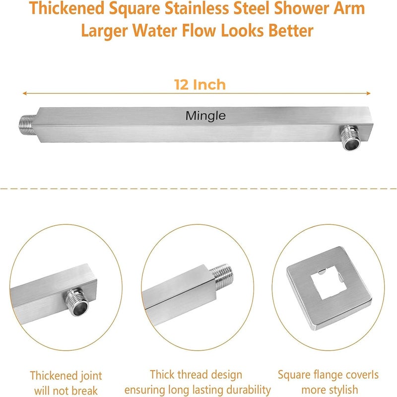 MINGLE Mirror Stainless Steel 304 Round Ultra Slim High Pressure Rainfall Shower Head for bathroom With Arm Shower (Pack of 1) (8 INCH SHOWER 12 SQ WITH HAND SHOWER) - Image 3
