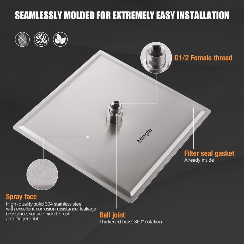 MINGLE Mirror Stainless Steel 304 Round Ultra Slim High Pressure Rainfall Shower Head for bathroom With Arm Shower (Pack of 1) (8 INCH SHOWER 12 SQ WITH HAND SHOWER) - Image 4