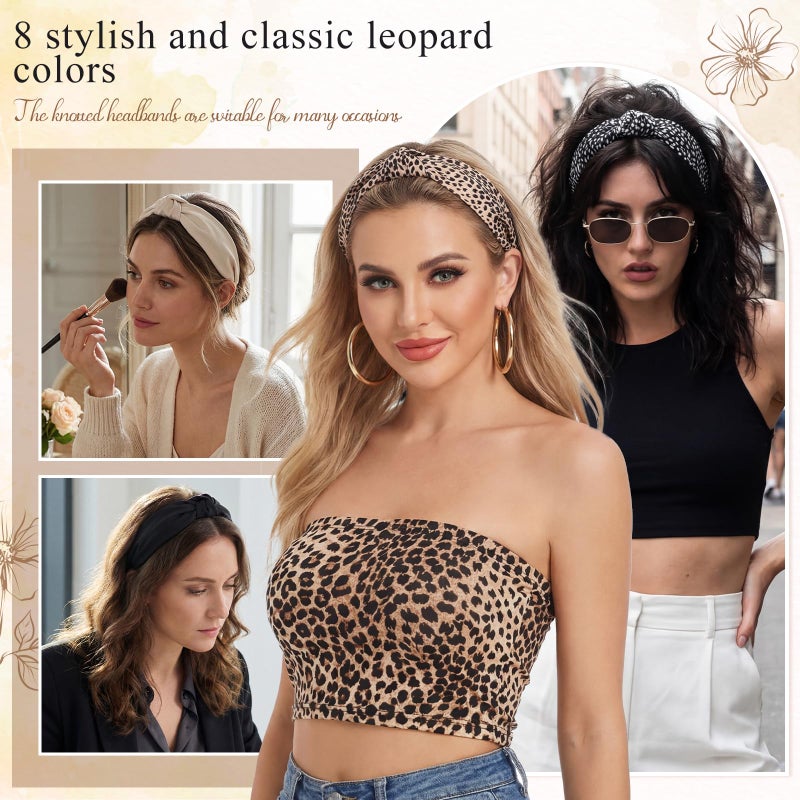 obeoby 8Pcs Fashion Leopard Headbands, Mothers Day Gift for Grandmother Knotted Headbands for Women Mom - Image 5