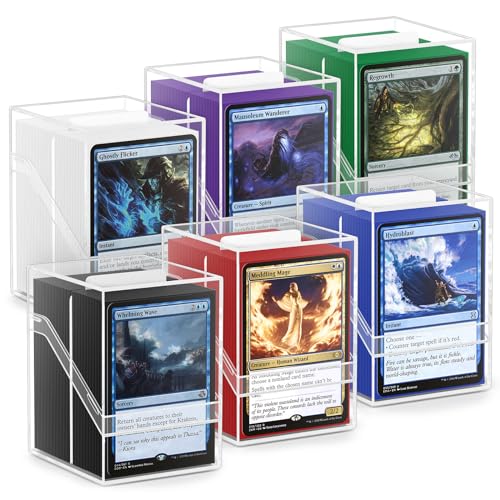 YSCARE 6 Pack Card Deck Boxes, Clear Commander Deck Case with 600Pcs Card Sleeves and Dividers, Standard Size Cards Storage Box Perfect Fit for MTG, Sport, Trading Cards (6 colors) - Image 1