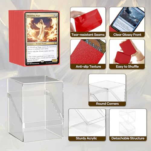 YSCARE 6 Pack Card Deck Boxes, Clear Commander Deck Case with 600Pcs Card Sleeves and Dividers, Standard Size Cards Storage Box Perfect Fit for MTG, Sport, Trading Cards (6 colors) - Image 5