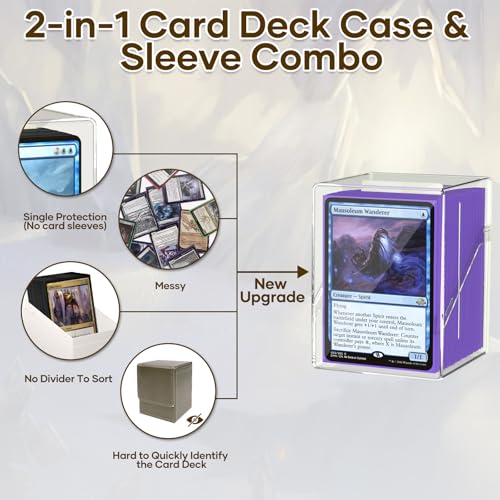 YSCARE 6 Pack Card Deck Boxes, Clear Commander Deck Case with 600Pcs Card Sleeves and Dividers, Standard Size Cards Storage Box Perfect Fit for MTG, Sport, Trading Cards (6 colors) - Image 2