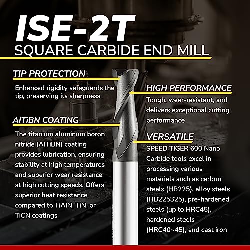 SPEED TIGER Micrograin Carbide Square End Mill - 2 Flute - ISE5/16 2T (1 Piece, 5/16") - for Milling Alloy Steels, Hardened Steel, Metal & More – Mill Bits Sets for DIYers & Professionals - Image 3