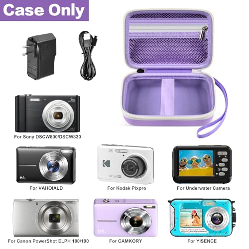 GWCASE Digital Camera Case Compatible with CAMKORY/for YISENCE/for VAHOIALD/for Kodak Pixpro/for Canon PowerShot ELPH 180 190/ for Sony DSCW800 DSCW830 Kids Camera with SD Card and Cable -Purple - Image 2