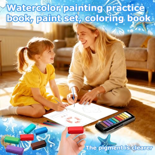 VRSHMB Watercolor Workbook for Beginners MultiTheme Designs with 12Color Palette and 2 Brushes Professional BleedResistant Paper Suitable for Adults and Kids Gift Watercolor Book Sailboat - Image 3