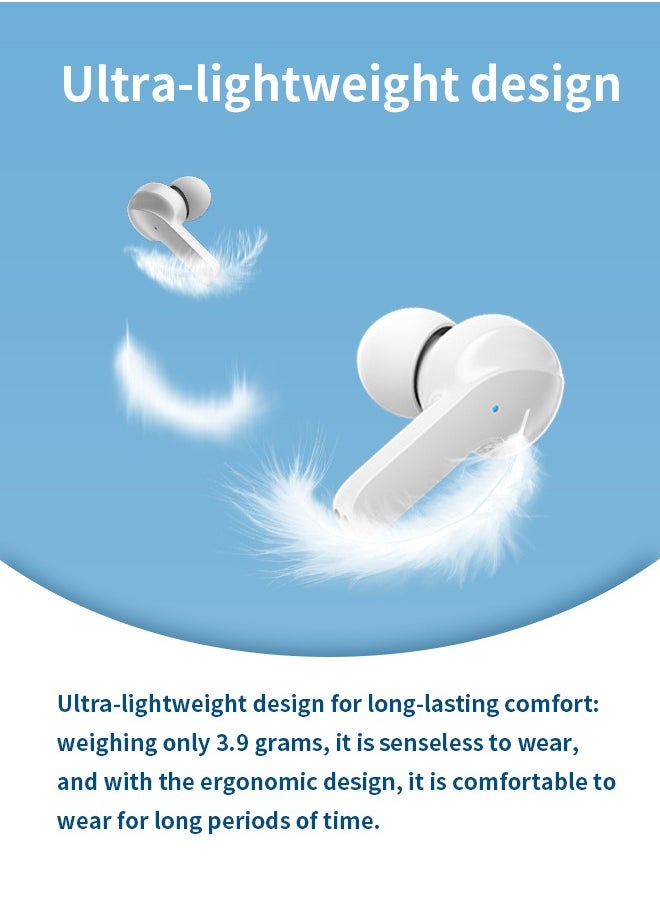 WAPIK - Korean Brand Bluetooth Earphones RS1 Fully In-Ear True Wireless Earbuds, Ultra-Light 3.9g, 13mm Drivers, 4 Mics with AI Clear Calls, Bluetooth 5.3, Powerful Bass, ENC Noise Cancellation, 48-Hour Playtime, LED Power Display, IPX6 Waterproof, White. - Image 1