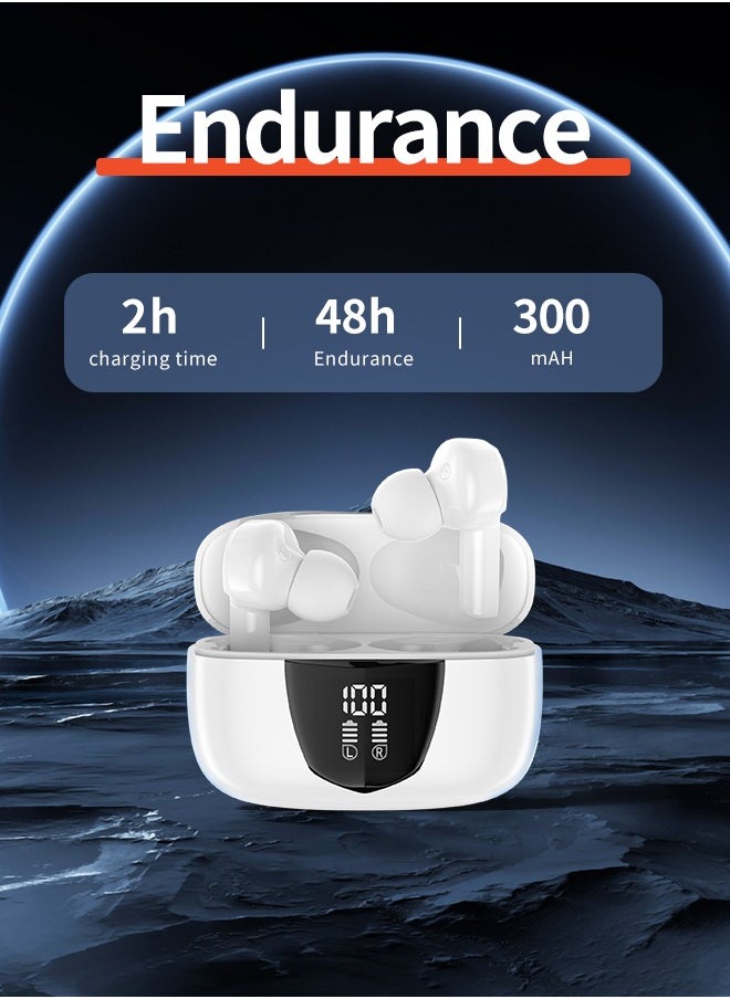 WAPIK - Korean Brand Bluetooth Earphones RS1 Fully In-Ear True Wireless Earbuds, Ultra-Light 3.9g, 13mm Drivers, 4 Mics with AI Clear Calls, Bluetooth 5.3, Powerful Bass, ENC Noise Cancellation, 48-Hour Playtime, LED Power Display, IPX6 Waterproof, White. - Image 1