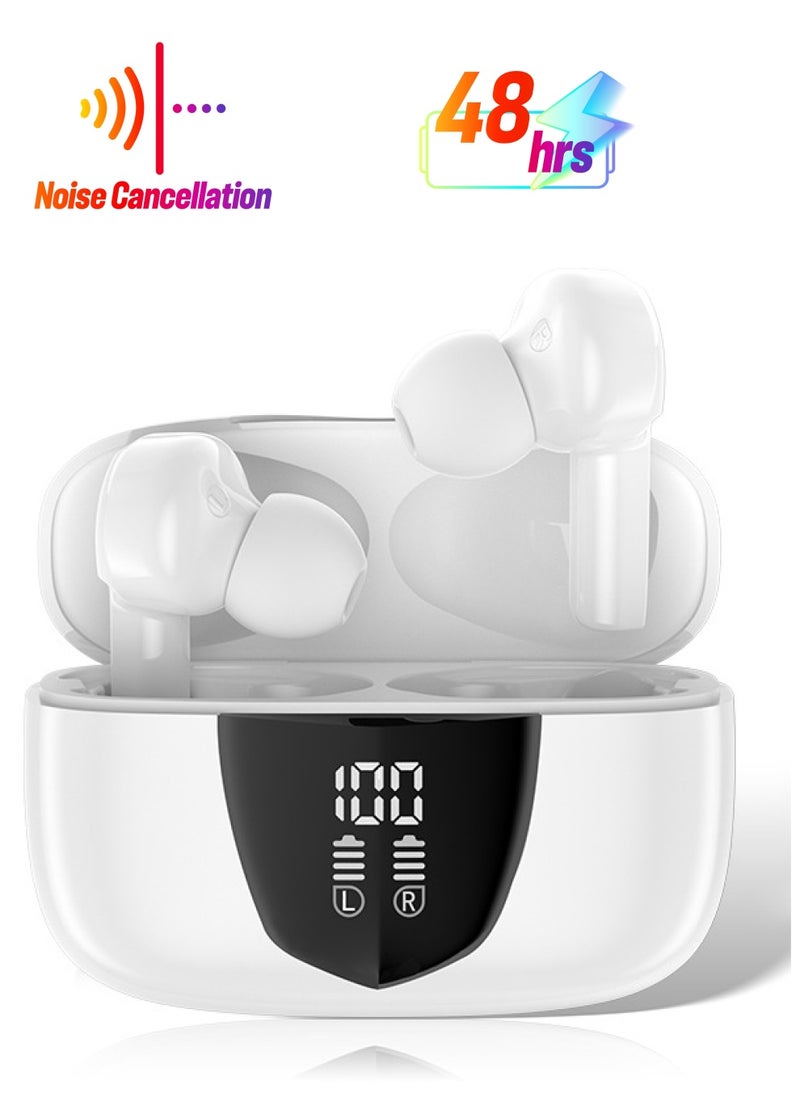 WAPIK - Korean Brand Bluetooth Earphones RS1 Fully In-Ear True Wireless Earbuds, Ultra-Light 3.9g, 13mm Drivers, 4 Mics with AI Clear Calls, Bluetooth 5.3, Powerful Bass, ENC Noise Cancellation, 48-Hour Playtime, LED Power Display, IPX6 Waterproof, White. - Image 1
