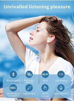 WAPIK Korean Brand Bluetooth Earphones RS1 Fully In-Ear True Wireless Earbuds, Ultra-Light 3.9g, 13mm Drivers, 4 Mics with AI Clear Calls, Bluetooth 5.3, Powerful Bass, ENC Noise Cancellation, 48-Hour Playtime, LED Power Display, IPX6 Waterproof, White.  - Image 2