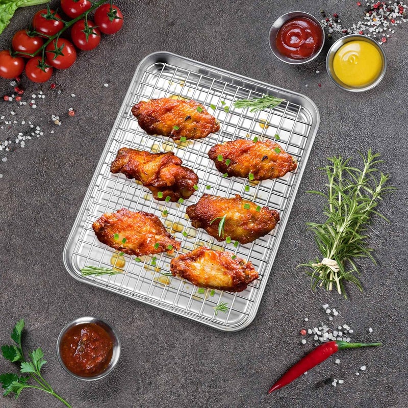 P&P CHEF 9 Inch Toaster Oven Pan with Rack Set, Stainless Steel Baking Pan Tray and Grid Cooling Rack for Cooking/Roasting, Dishwasher Safe & Easy to Clean, Non-toxic & Sturdy, (2Pcs) - Image 5