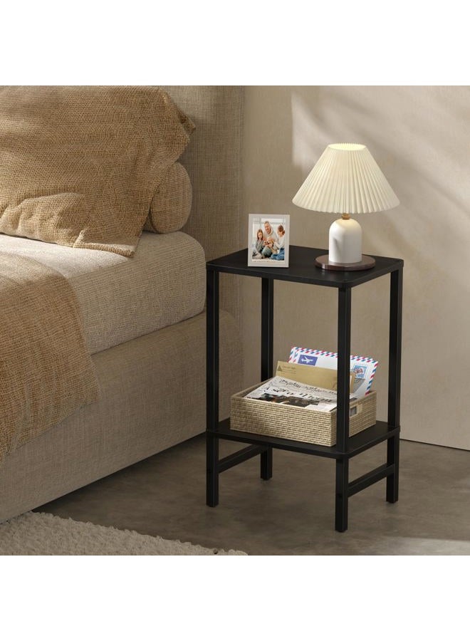YUFAM Side Table End Table Tall Night Stand 2-Tier for Living Room Bedroom Bathroom Office Furniture Black - Image 4