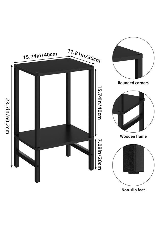 YUFAM Side Table End Table Tall Night Stand 2-Tier for Living Room Bedroom Bathroom Office Furniture Black - Image 3