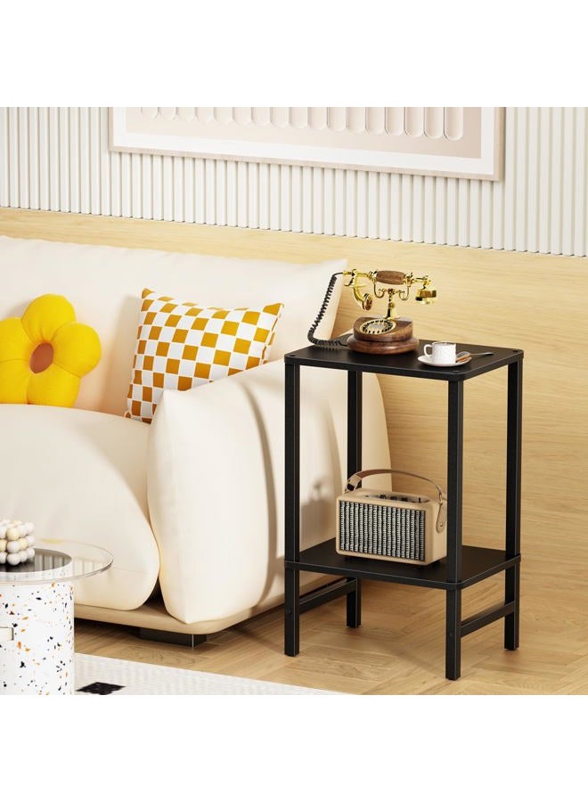 YUFAM Side Table End Table Tall Night Stand 2-Tier for Living Room Bedroom Bathroom Office Furniture Black - Image 2