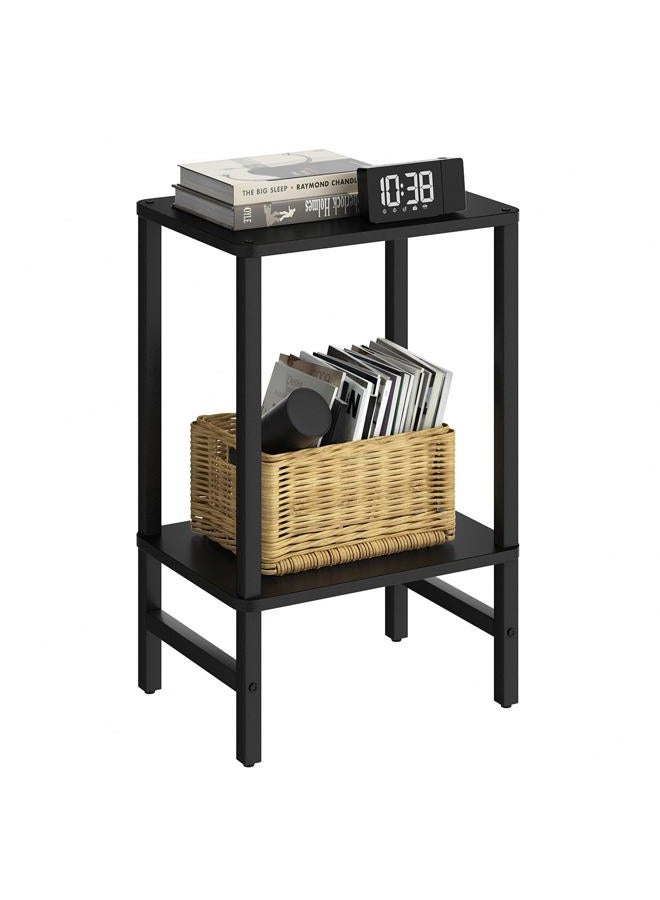 YUFAM Side Table End Table Tall Night Stand 2-Tier for Living Room Bedroom Bathroom Office Furniture Black - Image 1