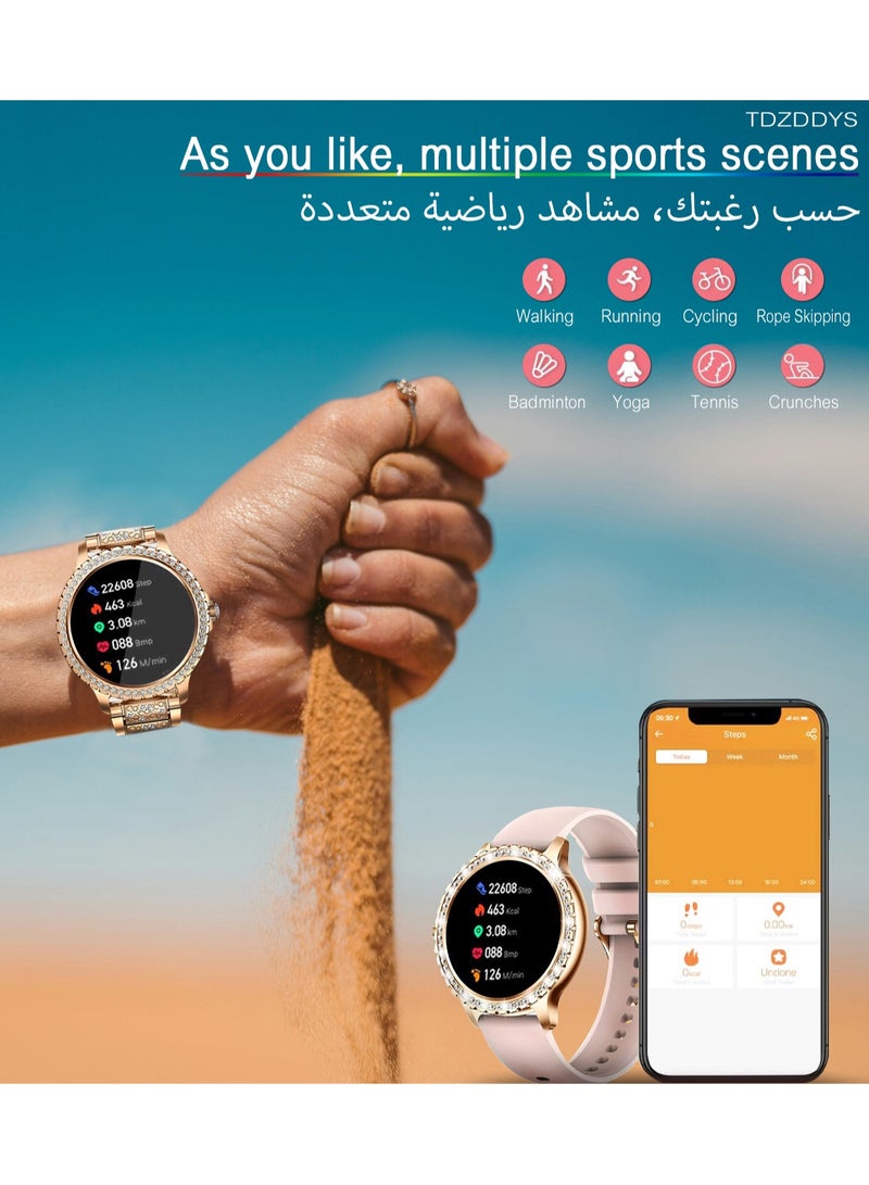 Smart Watches for Women,1.32 HD Fitness Tracker Watch with Answer/Make Call,AI Voice Control,Heart Rate/Calories/SpO2 Monitor 20 Sport Modes Ladies Gold Smart Watch for Android iOS 2 Straps - Image 4