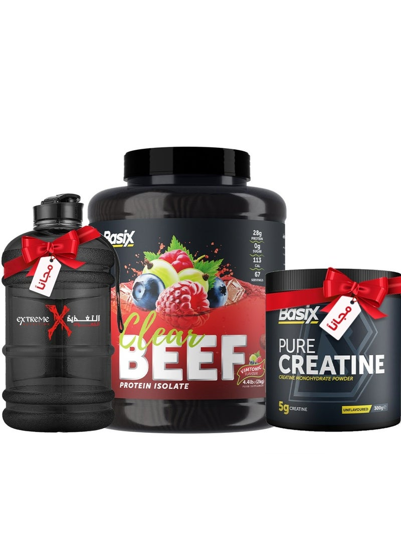 Basix Beef Protein Isolate Vimtonic 4.4 LB + Free Basix Pure Creatine 300 Grams + Free Water Bottle - Image 1