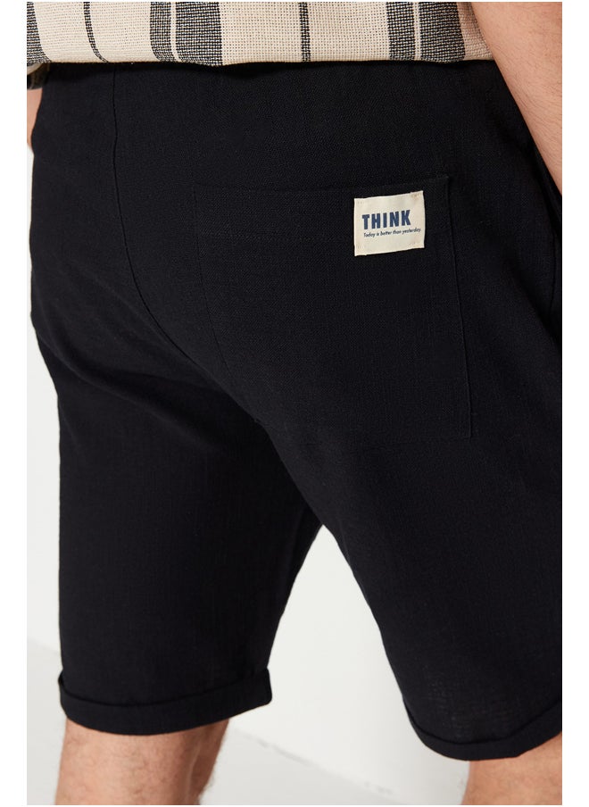 trendyol - Black Regular Fit Linen Look Shorts TMNSS23SR00030 - Image 1