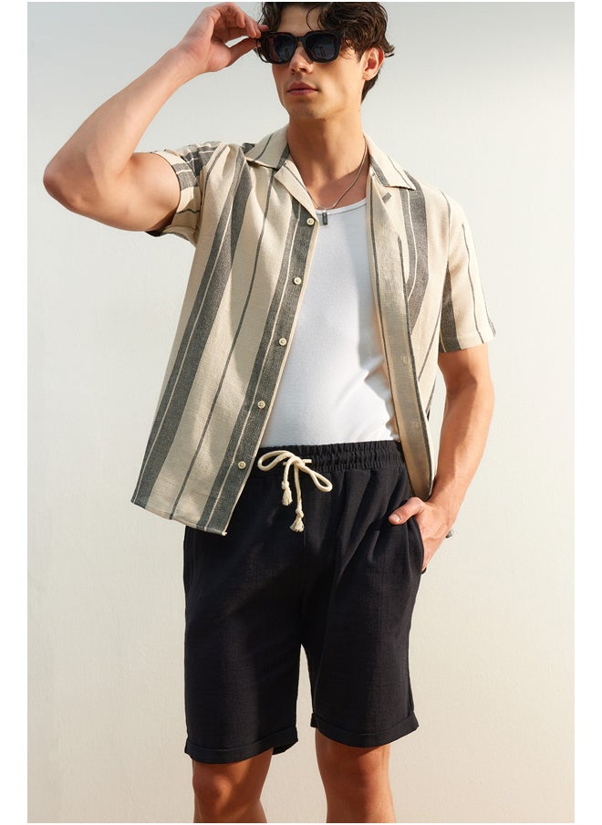 trendyol - Black Regular Fit Linen Look Shorts TMNSS23SR00030 - Image 1