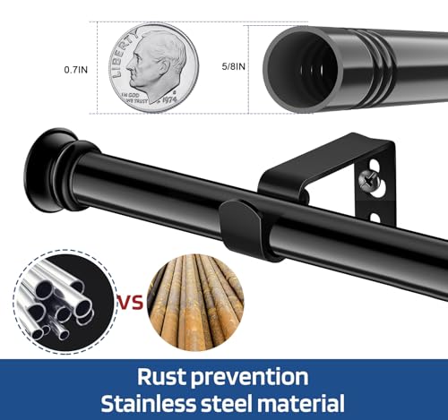 Alskarhem Small Curtain Rods for Windows 30" to 45" 5/8 Inch Standard Decorative Black Curtain Rod with Brackets Easy to Install for Bedroom Living room Kitchen (30",45") - Image 3