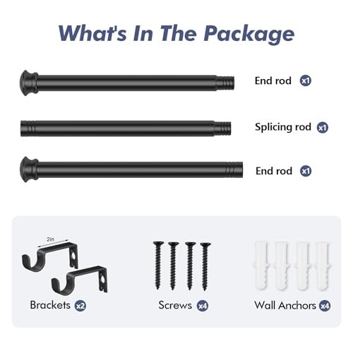 Alskarhem Small Curtain Rods for Windows 30" to 45" 5/8 Inch Standard Decorative Black Curtain Rod with Brackets Easy to Install for Bedroom Living room Kitchen (30",45") - Image 5