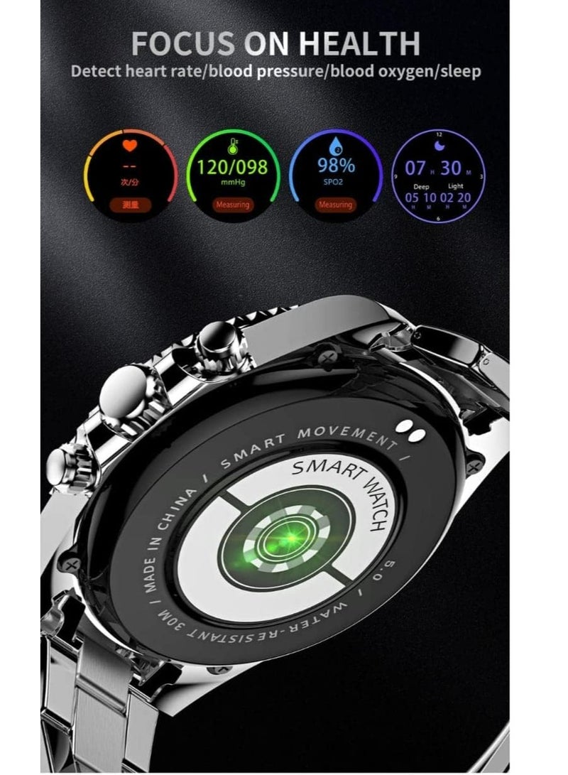 AW12 Gold Stainless Steel Smart Watch 1.28'' IPS Full-touch Screen BT Call Nightlight Rotating Chronograph Dial Fitness Health Monitor Massive Dial Rotatable Crown - Image 3