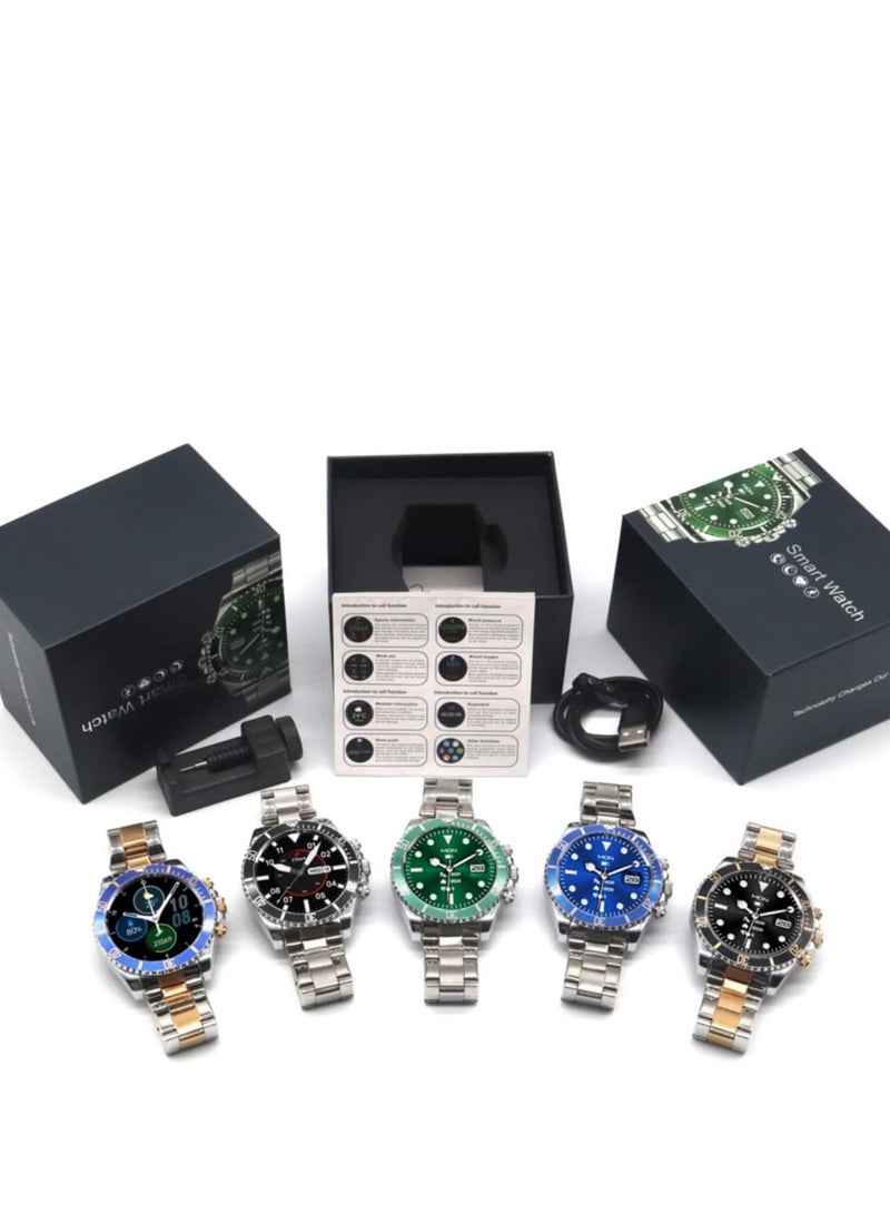 AW12 Gold Stainless Steel Smart Watch 1.28'' IPS Full-touch Screen BT Call Nightlight Rotating Chronograph Dial Fitness Health Monitor Massive Dial Rotatable Crown - Image 4