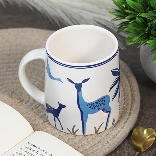 CRAF10 Blue Stag Ceramic Tea/Coffee Mug – Single Piece, 330 ML, Elegant & Durable, Microwave Safe, Pack of 1, Office use - Image 1