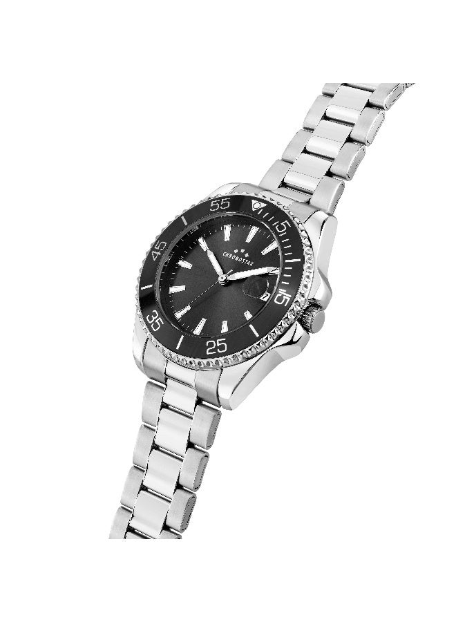 Chronostar Men's Black Round Analog Dial with Silver Stainless Steel Band Watch - 37mm - R3753330001 - Image 2