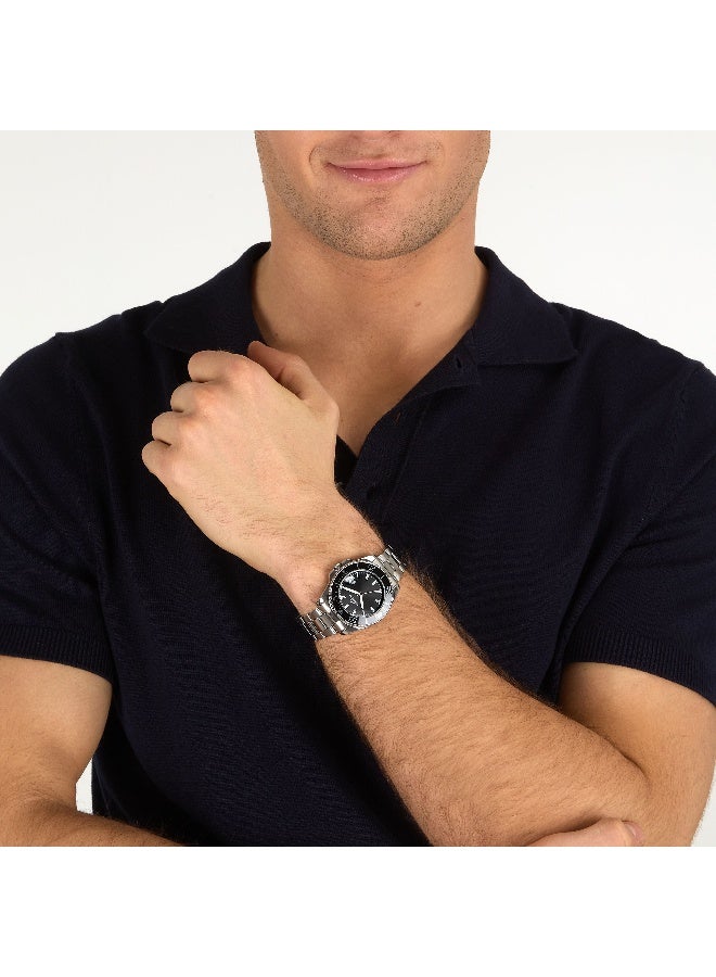 Chronostar Men's Black Round Analog Dial with Silver Stainless Steel Band Watch - 37mm - R3753330001 - Image 5