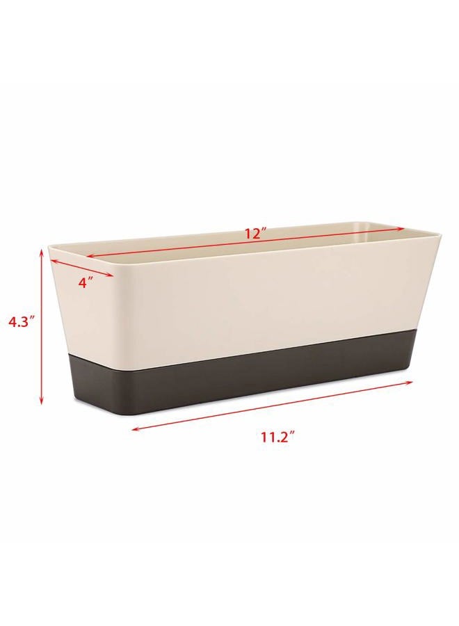 Skelang 2 Pcs Rectangular Plant Pot, 12'' Watering Plant Container with Drainage Hole, Window Planter Box with Saucer for Succulents, Flowers, Herbss - Image 4