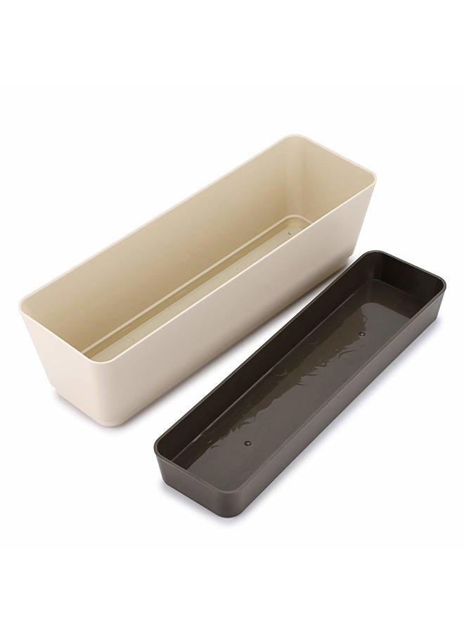 Skelang 2 Pcs Rectangular Plant Pot, 12'' Watering Plant Container with Drainage Hole, Window Planter Box with Saucer for Succulents, Flowers, Herbss - Image 2
